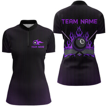 Load image into Gallery viewer, Custom Purple 8 Ball Flame Billiard Shirts for Women, Billiard Team Polo &amp; 1/4 Zip Shirts NNT62