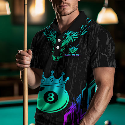Custom Black Neon 8 Ball Crown Billiard Shirts for Men and Team Polo & 1/4 Zip Shirts NNT48