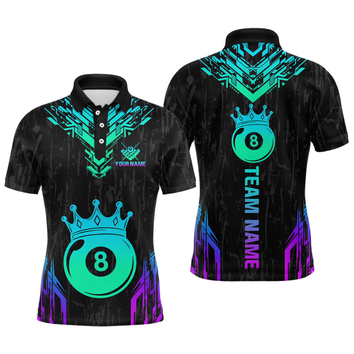 Custom Black Neon 8 Ball Crown Billiard Shirts for Men and Team Polo & 1/4 Zip Shirts NNT48