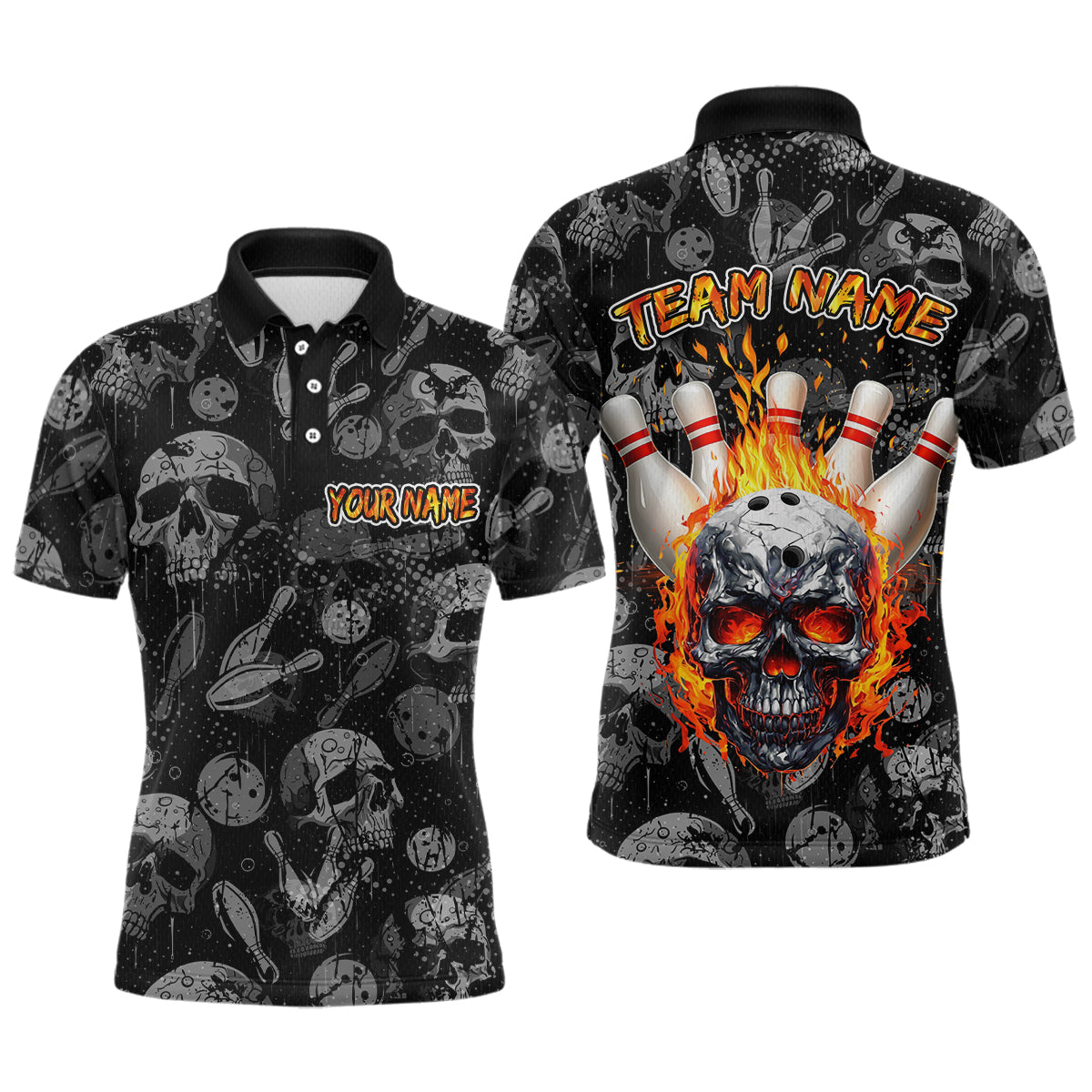 Men Skull Custom Bowling Team Shirts Unisex Bowling Men Short Sleeve Polo & Quarter-Zip HNT42