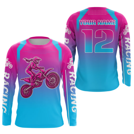 Girl Racing Jersey UPF30+ Youth MX Racing Dirt Bike Off-Road Shirt Biker Girl Women DNT67