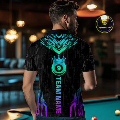 Custom Black 9 Ball Crown Neon Billiard Shirts for Men Billiard Team Shirts Billiard League NNT74