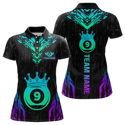 Custom Black 9 Ball Crown Neon Billiard Shirts for Women Billiard Team Shirts Billiard League NNT74