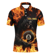 Load image into Gallery viewer, Flame Skeleton 8 Ball Billiard Shirts for Men Custom Billiard Team Shirts Polo &amp; 1/4 Zip NNT101