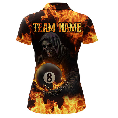 Flame Skeleton 8 Ball Billiard Shirts for Women Custom Billiard Team Shirts Polo & 1/4 Zip NNT101