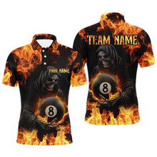 Load image into Gallery viewer, Flame Skeleton 8 Ball Billiard Shirts for Men Custom Billiard Team Shirts Polo &amp; 1/4 Zip NNT101