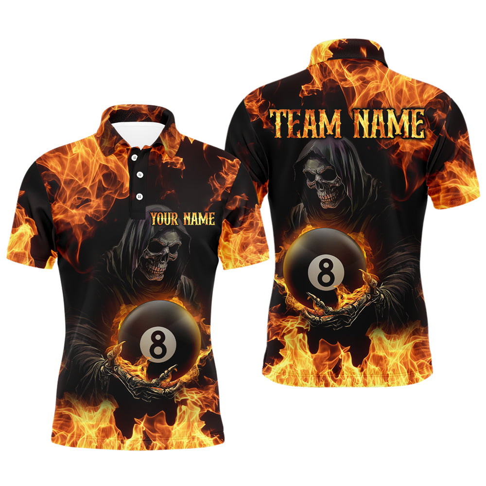 Flame Skeleton 8 Ball Billiard Shirts for Men Custom Billiard Team Shirts Polo & 1/4 Zip NNT101