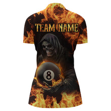 Load image into Gallery viewer, Flame Skeleton 8 Ball Billiard Shirts for Women Custom Billiard Team Shirts Polo &amp; 1/4 Zip NNT101