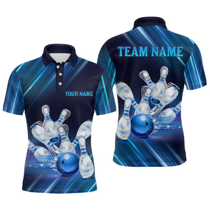Custom Blue Bowling Jersey for Men Bowling Team Shirts Bowling Uniform Polo & 1/4 Zip HNT162