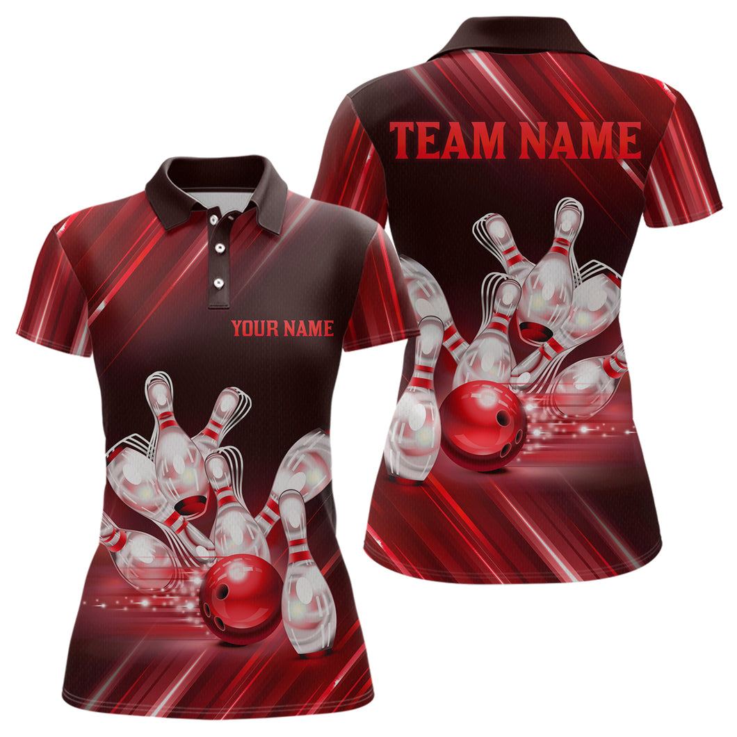 Custom Red Bowling Jersey for Women Bowling Team Shirts Bowling Uniform Polo & 1/4 Zip HNT162