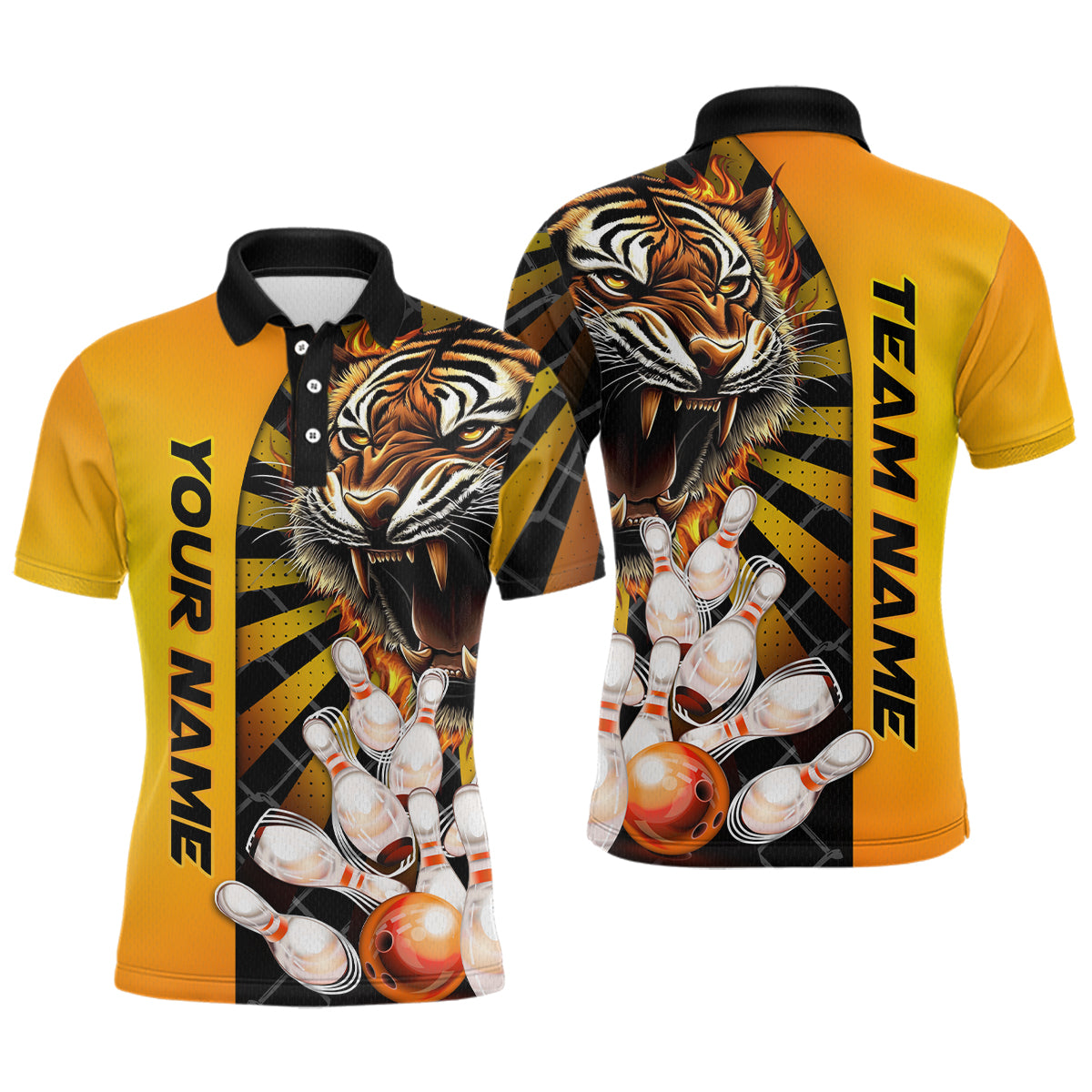 Yellow Tiger Bowling Custom Men Bowling Polo & Quarter-Zip Bowling Team Jerseys HNT44