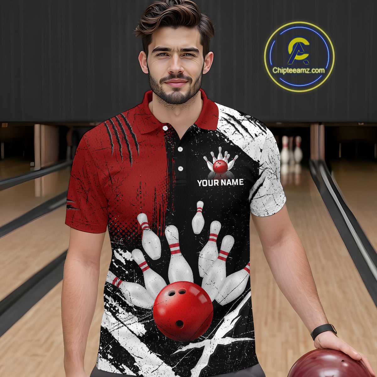 Custom Red Bowling Shirts for Men Polo & Quarter-Zip Bowling Team Bowling League HNT83