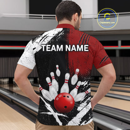 Custom Red Bowling Shirts for Men Polo & Quarter-Zip Bowling Team Bowling League HNT83