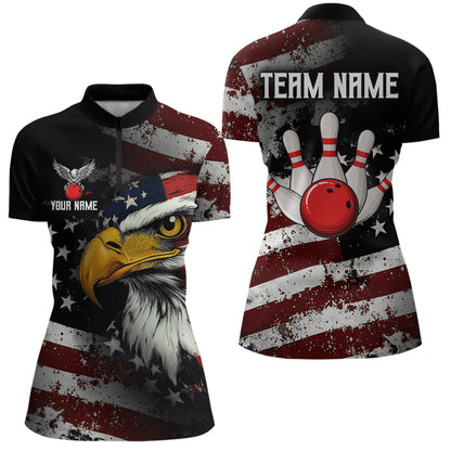 Custom US Eagle Bowling Jersey for Women Bowling Team Shirts Bowling Uniform Polo & 1/4 Zip HNT160