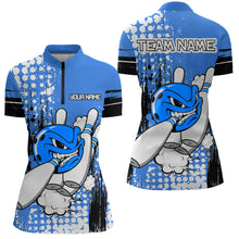 Load image into Gallery viewer, Personalized Blue Funny Crazy Bowling Shirt for Women Polo &amp; Quarter-Zip Bowling Jersey with Team HNT03