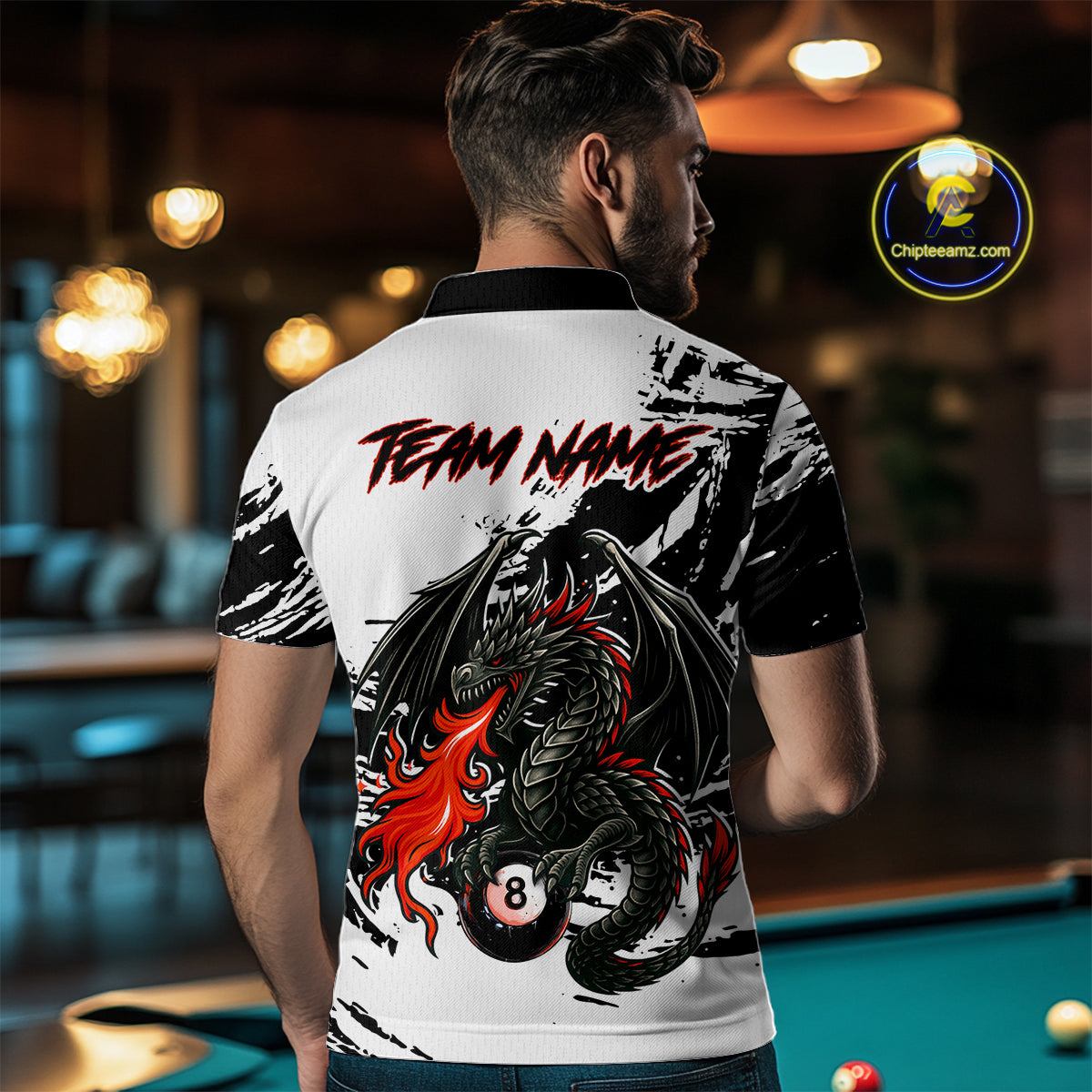 Custom Dragon Flame 8 Ball Billiard Shirts for Men Billiard Team Shirts Polo & 1/4 Zip Shirt NNT82