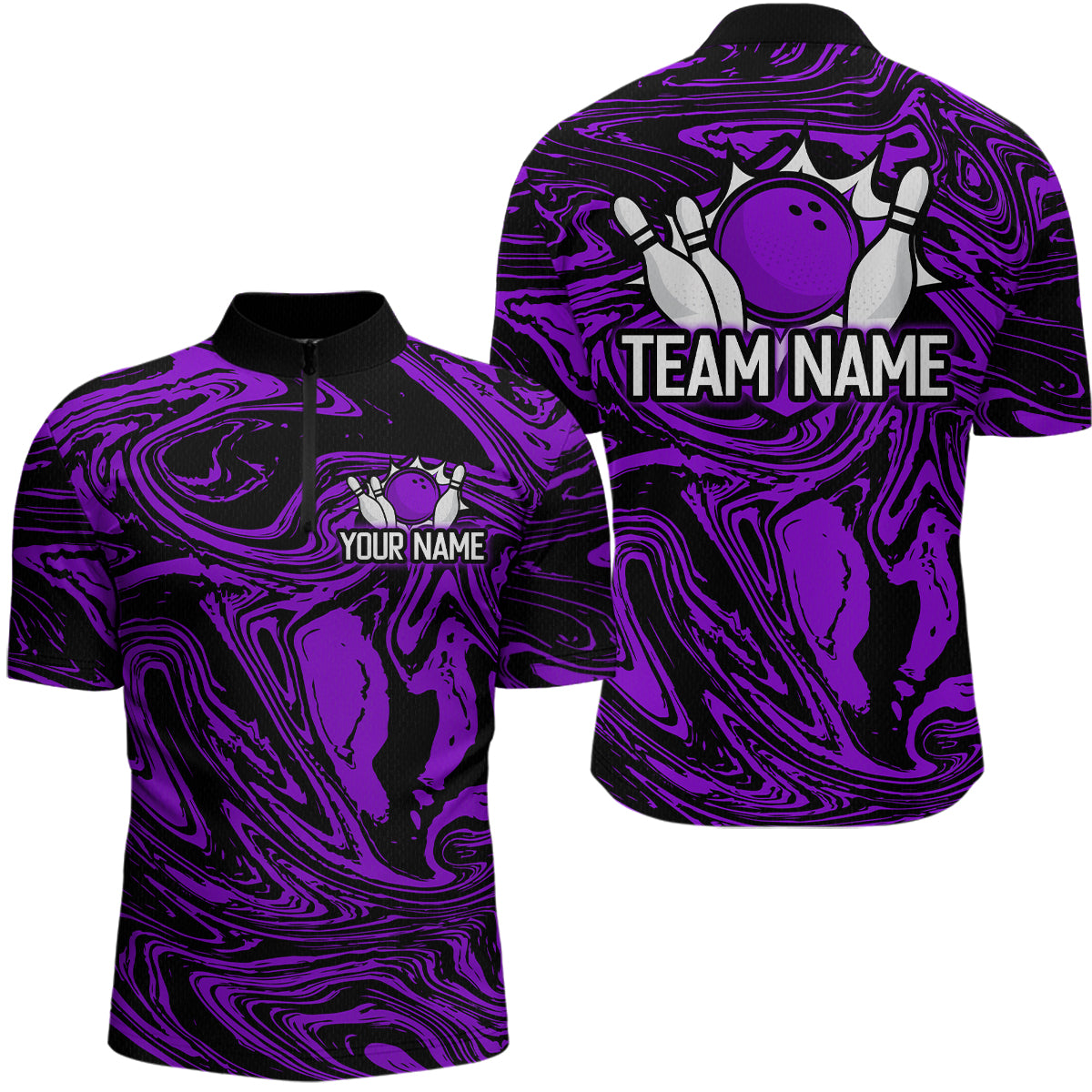Custom Purple Bowling Men Bowling Shirt Polo & Quarter-Zip Bowling Team Jerseys HNT81