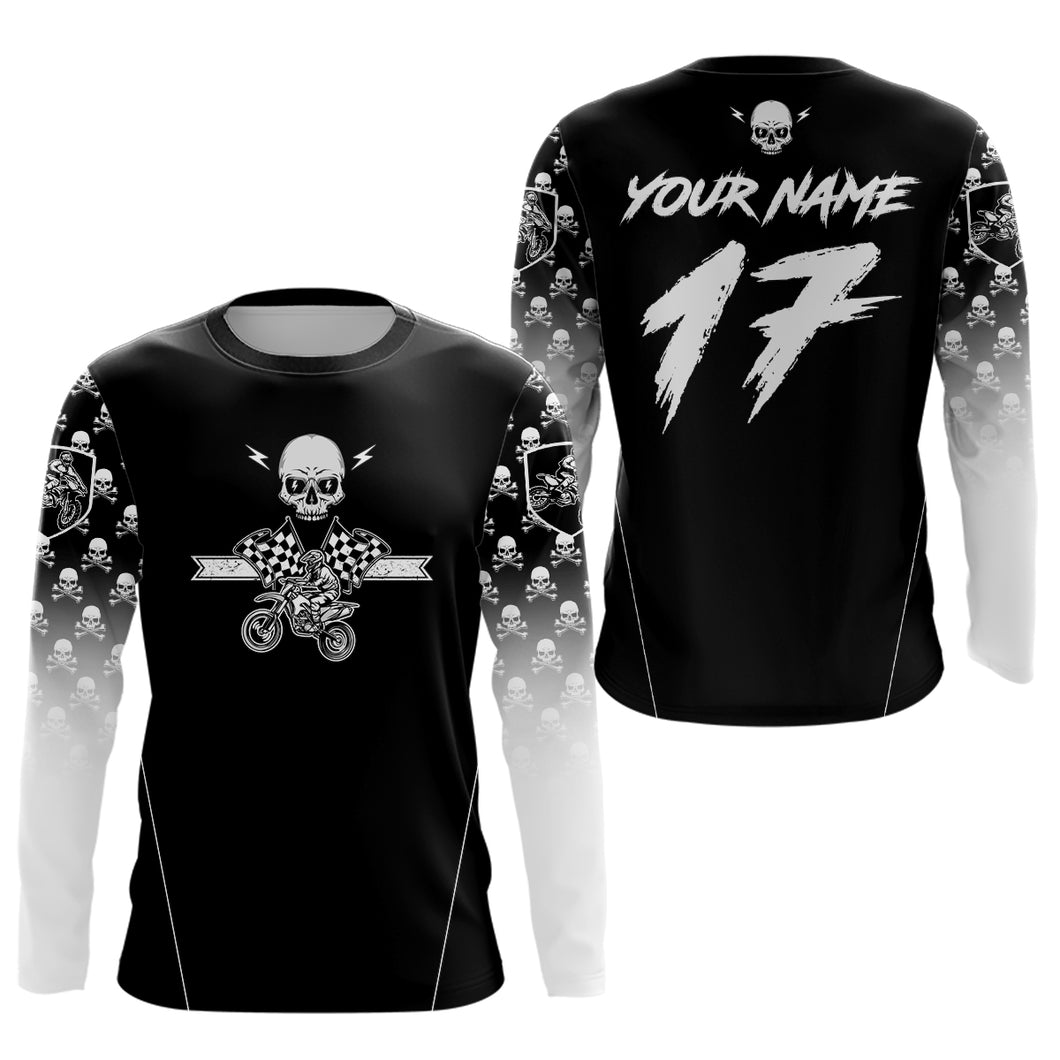 Custom Black Skull Motocross Shirts for Kid Adults Youth Motocross Jersey UPF30+Dirt Bike DNT70