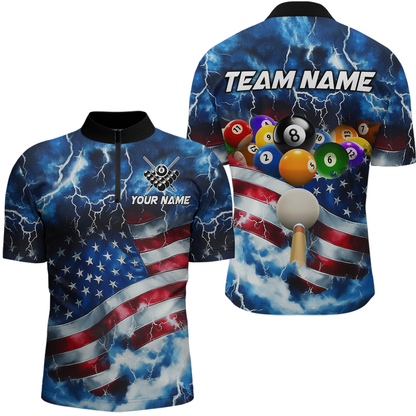 US Flag Thunder Billiards Shirt Men Polo & 1/4 Zip Shirts Billiard Team Jersey for Team NNT11