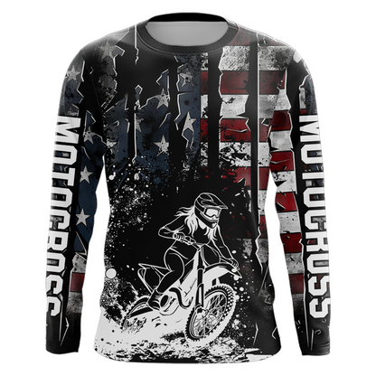 US Flag Women Motocross Shirt Racing Jersey UPF30+ Dirt Bike Jersey Off-Road Shirt DNT69