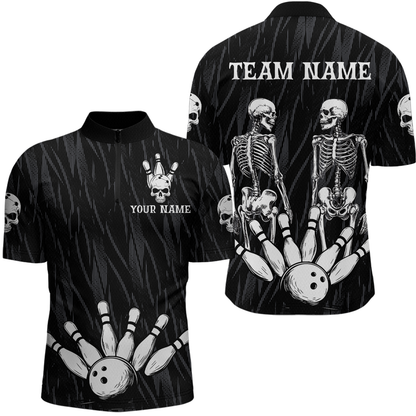 Skull Bowling Shirt for Men 3D Custom Name Team League Bowling Jersey Polo & Quarter-Zip HNT20