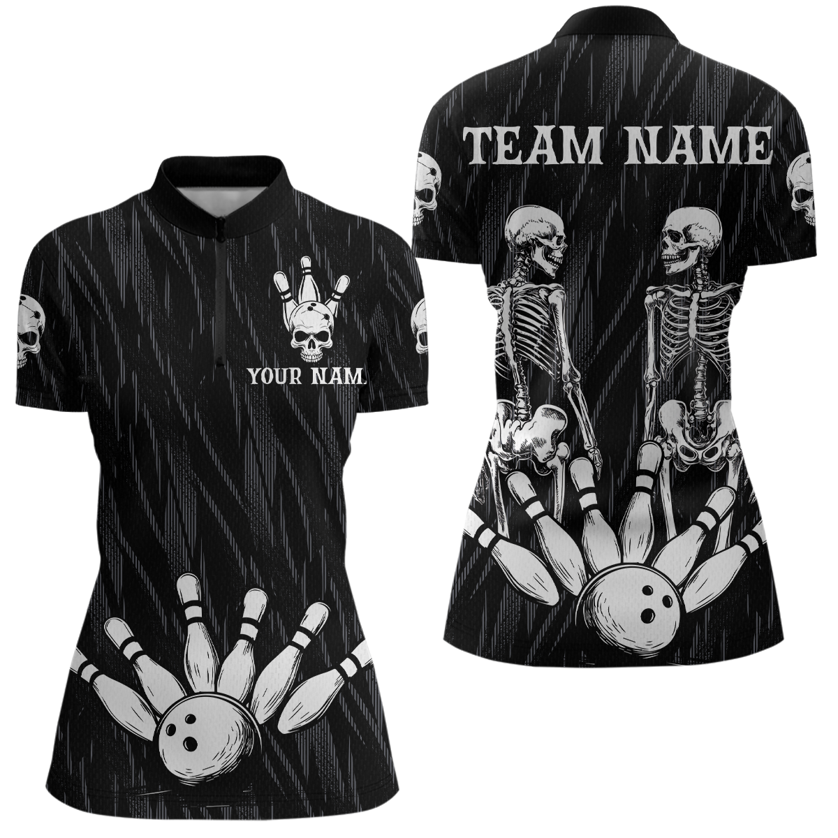 Skull Bowling Shirt for Women 3D Custom Name Team League Bowling Jersey Polo & Quarter-Zip HNT20