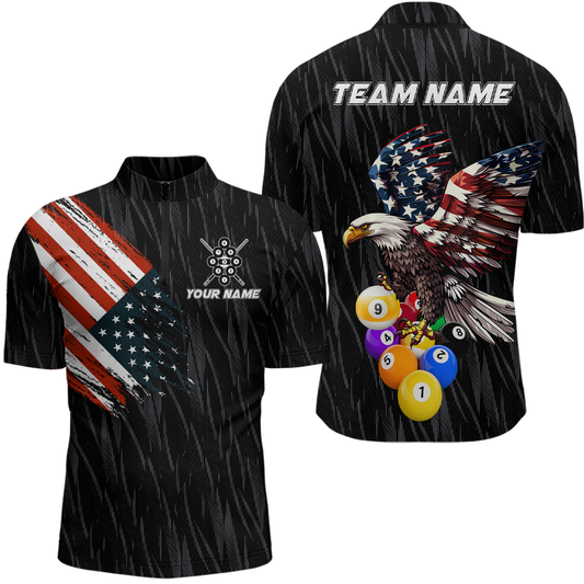 Custom 9 Ball American Flag Eagle Billiard Shirts for Men Billiard Team Shirts Billiard League NNT70