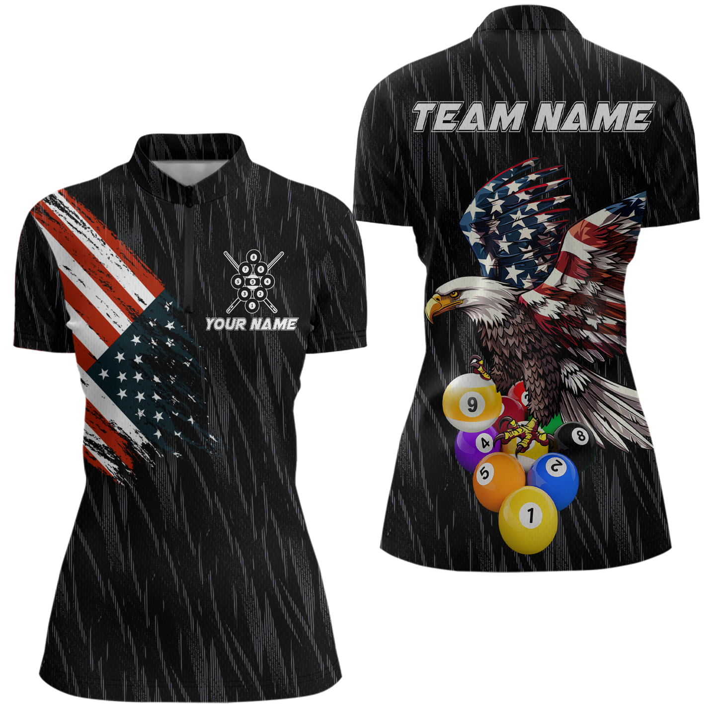 Custom 9 Ball American Flag Eagle Billiard Shirts for Women Billiard Team Shirts Billiard League NNT70