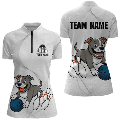 Custom Funny French Bulldog Bowling Women Polo & 1/4 Zip Shirts Bowling Team Jerseys HNT94