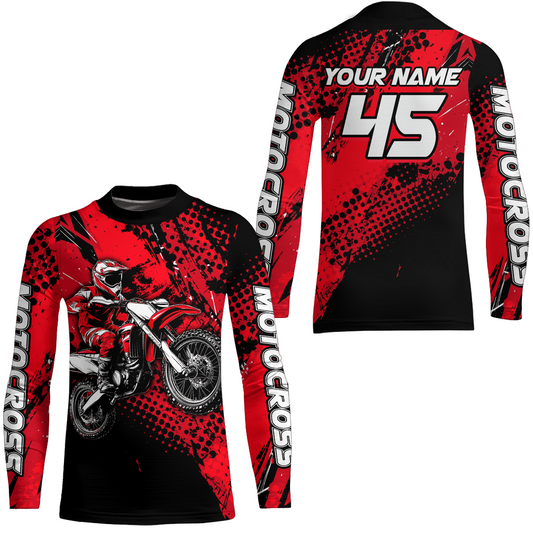 Red Youth Motocross Shirts Custom Racing Dirt Bike Jersey Kid Men Women UPF30+ DNT18