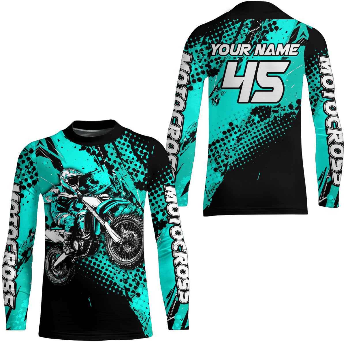 Turquoise Youth Motocross Shirts Custom Racing Dirt Bike Jersey Kid Men Women UPF30+ DNT18