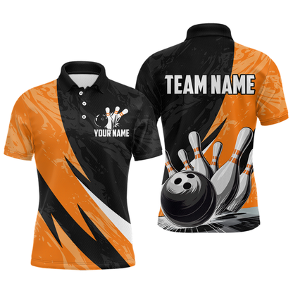 Custom Orange Bowling Custom Men Bowling Shirt Polo & Quarter-Zip Bowling Team Jerseys HNT75