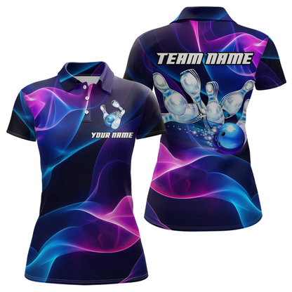 Custom Galaxy Bowling Jersey for Women Polo & 1/4 Zip Bowling Team Shirts Bowling League HNT156
