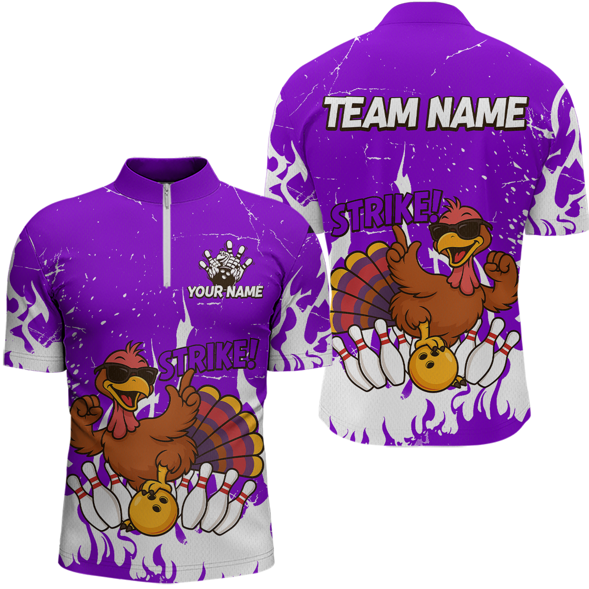 Custom Purple Funny Turkey Bowling Jersey for Men Thanksgiving Bowling Team Shirts HNT115