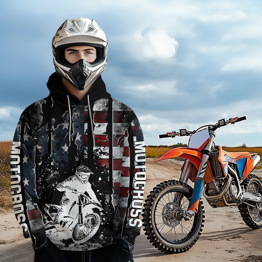 Custom US Flag Motocross Hoodie Off-Road Quad Bike Hoodie for Kid Men Women HOT10