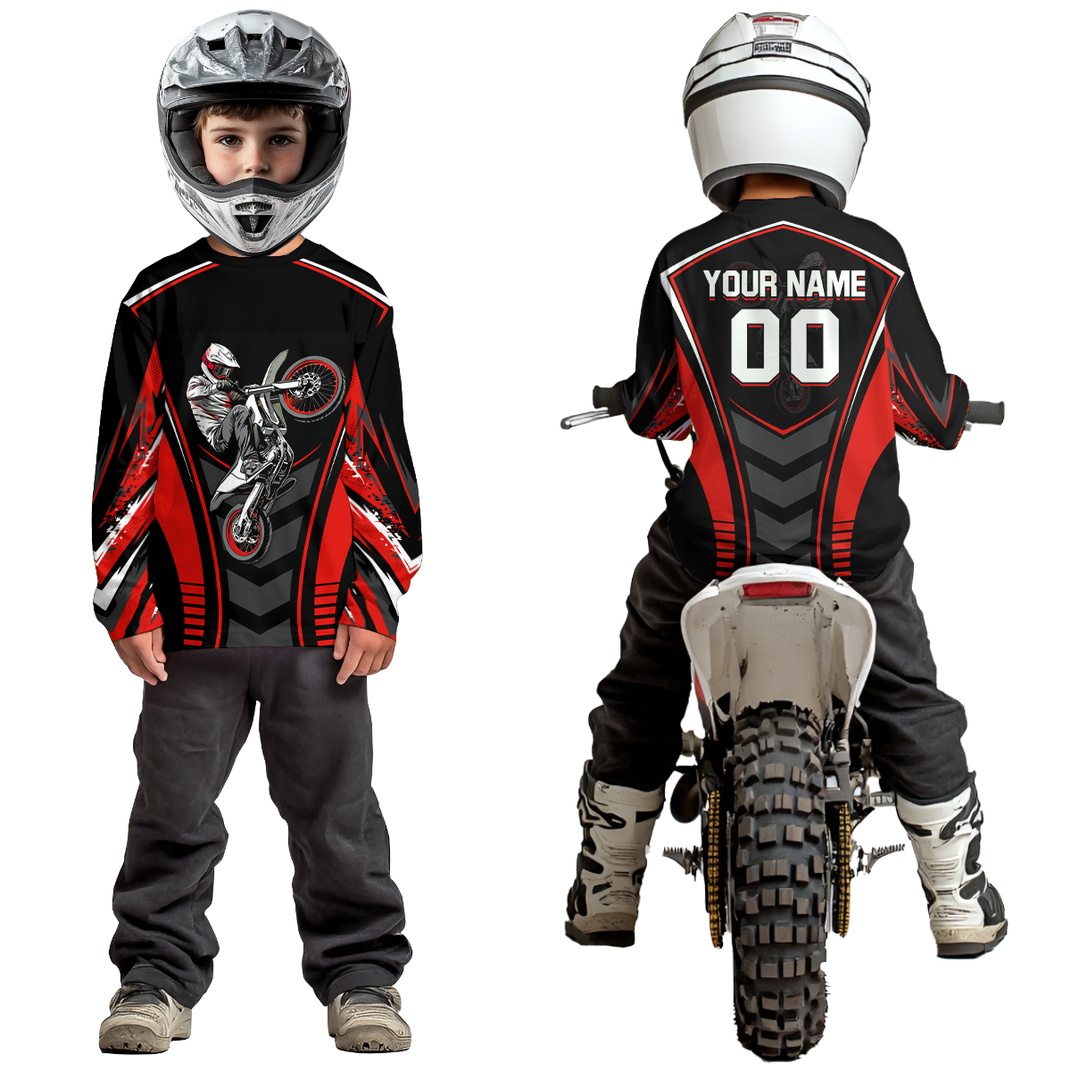 Red Youth Dirt Bike Jersey MX Off-Road Motocross Shirt Racing Shirt Kid Men Women DNT55