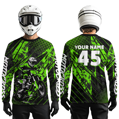 Green Youth Motocross Shirts Custom Dirt Bike Racing Jersey for Kid Men Women UPF30+ DNT19