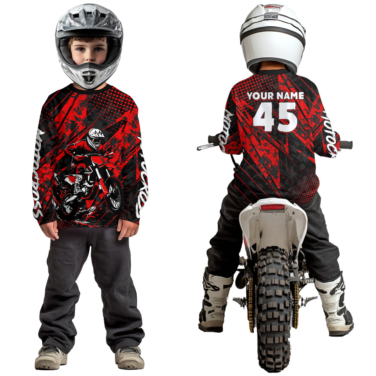 Red Youth Motocross Shirts Custom Dirt Bike Racing Jersey for Kid Men Women UPF30+ DNT19