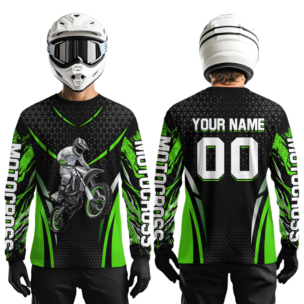 Green Motocross Jersey UPF30+ Youth Motorcycle Shirt Dirt Bike Jersey Kid Men Women DNT53