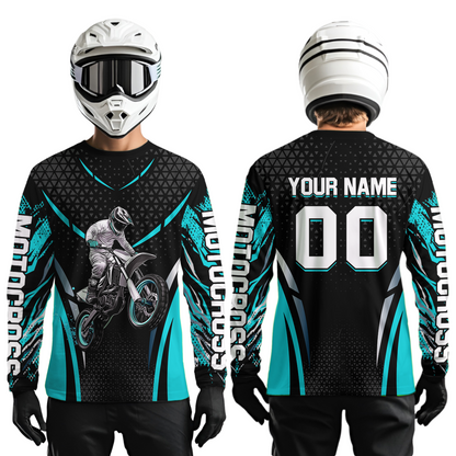 Turquoise Motocross Jersey UPF30+ Youth Motorcycle Shirt Dirt Bike Jersey Kid Men Women DNT53