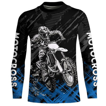 Adult&Kid Blue Custom Dirt Bike Jersey Motocross Jersey Upf30+ Motocross Shirt| CTP87
