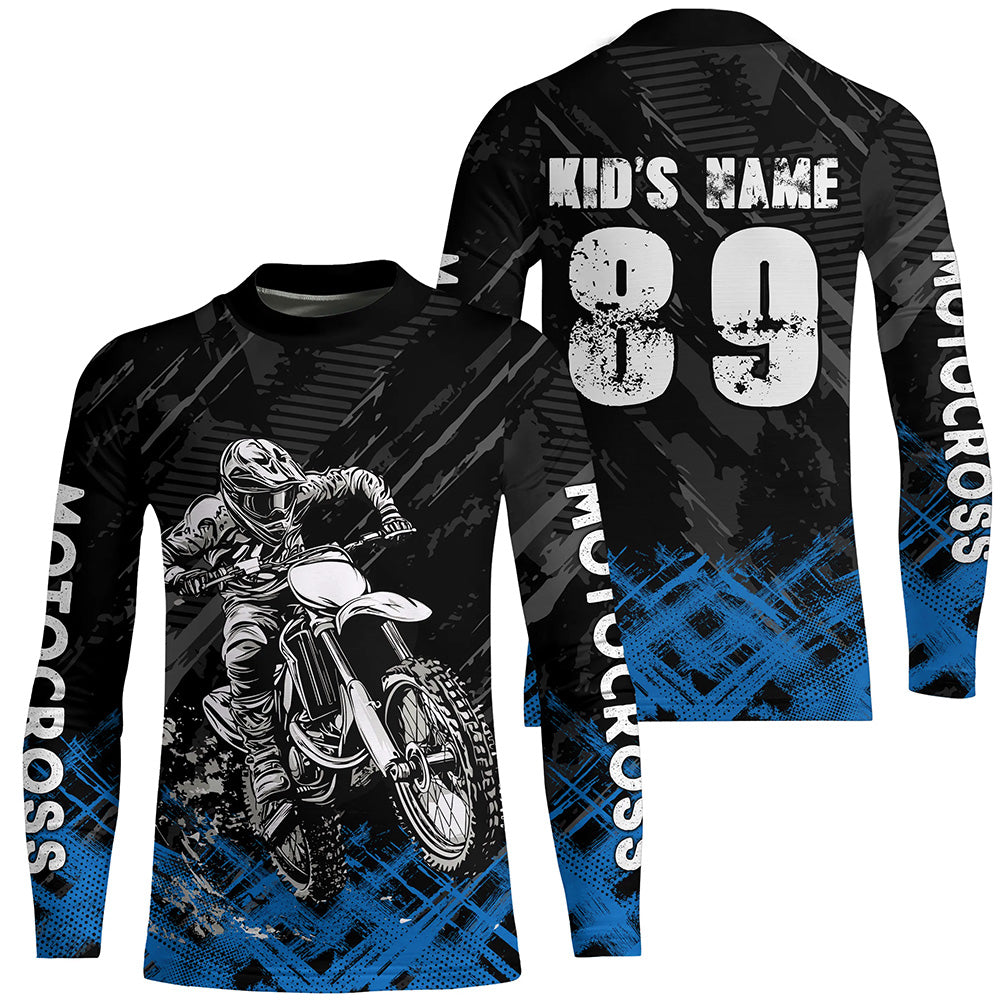 Adult&Kid Blue Custom Dirt Bike Jersey Motocross Jersey Upf30+ Motocross Shirt| CTP87
