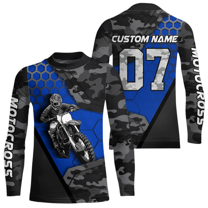 Blue Motocross Jersey Upf30+ Custom Dirt Bike Jersey Mens Women Off-Road Jersey Adult&Kid| CTP45