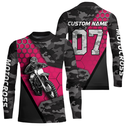 Pink Motocross Jersey Upf30+ Custom Dirt Bike Jersey Mens Women Off-Road Jersey Adult&Kid| CTP45