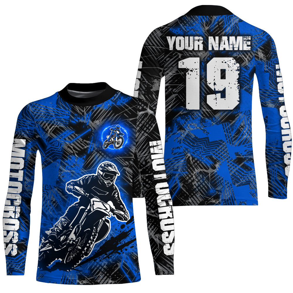 Adult&Kid Blue Custom Dirt Bike Jersey Motocross Jersey Upf30+ Motocross Shirt| CTP90