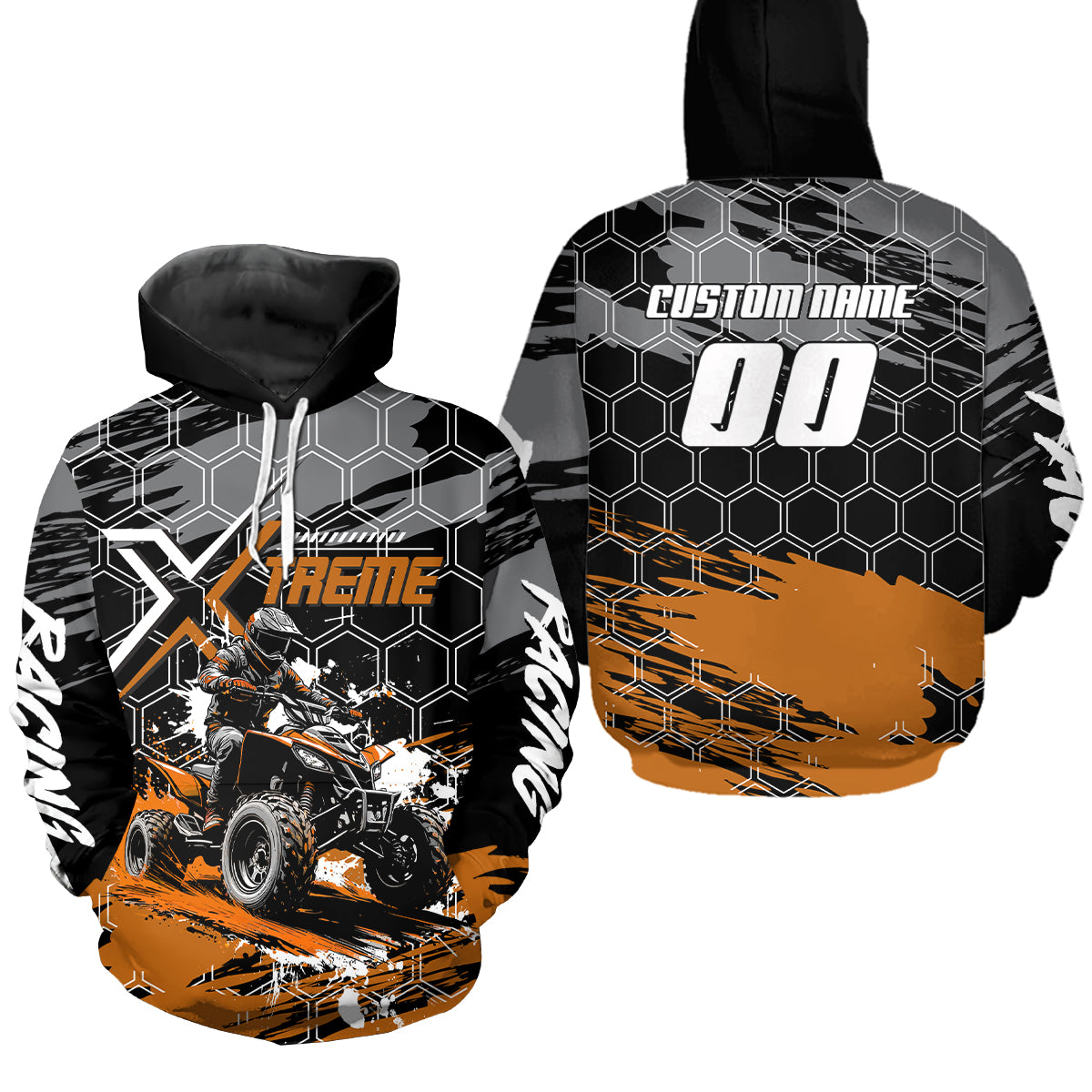 Orange Atv Racing Hoodie Custom Quad Bike Shirt Upf30+ Adult Youth Off-Road Atv Motocross Hoooded  NHN008