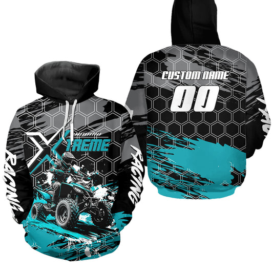 Turquoise Atv Racing Hoodie Custom Quad Bike Shirt Upf30+ Adult Youth Off-Road Atv Motocross Hoooded  NHN008
