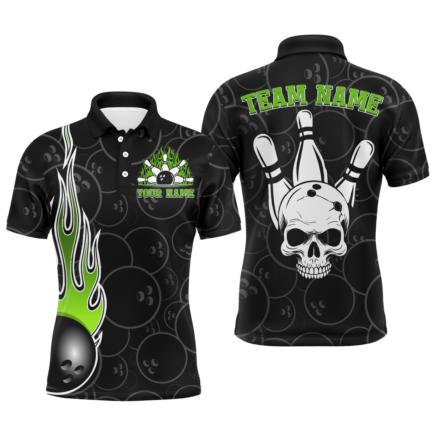Men Skull Bowling Jersey Custom Bowling Team Shirts Unisex Bowling Men Short Sleeve Polo Shirt CP30