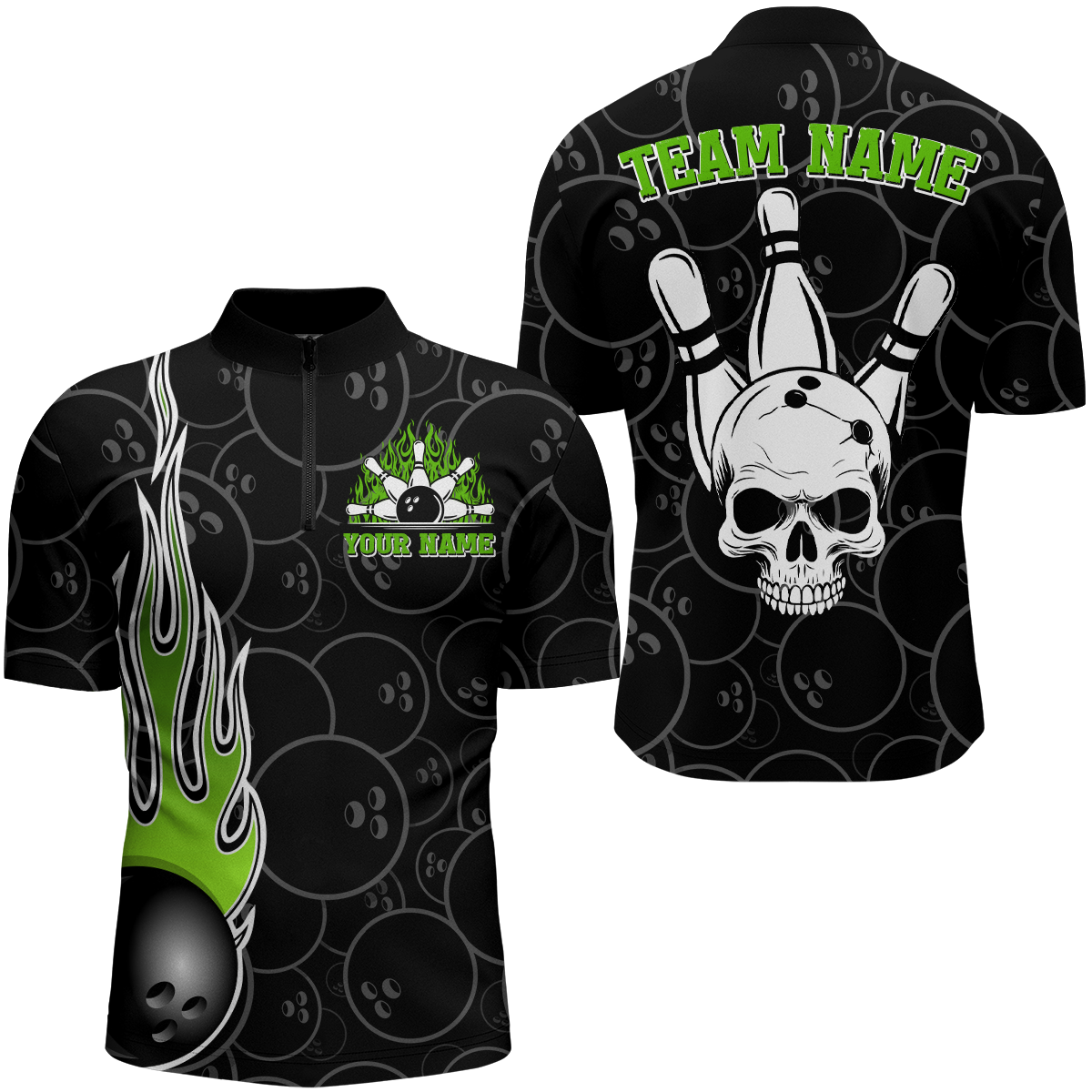 Men Skull Bowling Jersey Custom Bowling Team Shirts Unisex Bowling Men Short Sleeve Quarter-zip Shirt CP30