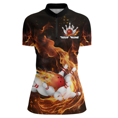 Custom Flame Bowling Jersey For Men Bowling Shirt Team Bowling Quarter-Zip Shirt CP10